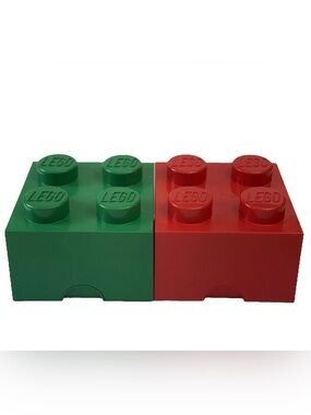 LEGO 4 Stud Storage Brick Drawer Set Of 2 Red Green Stackable Organizer Box 10”